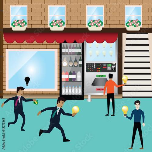 Automatic machine,exchange ideas to money and buy ideas - vector