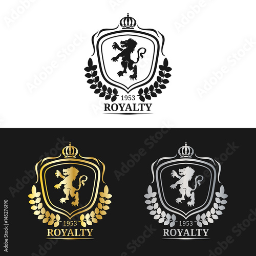 Vector monogram logo template. Luxury crown design. Graceful vintage griffins silhouettes illustration.