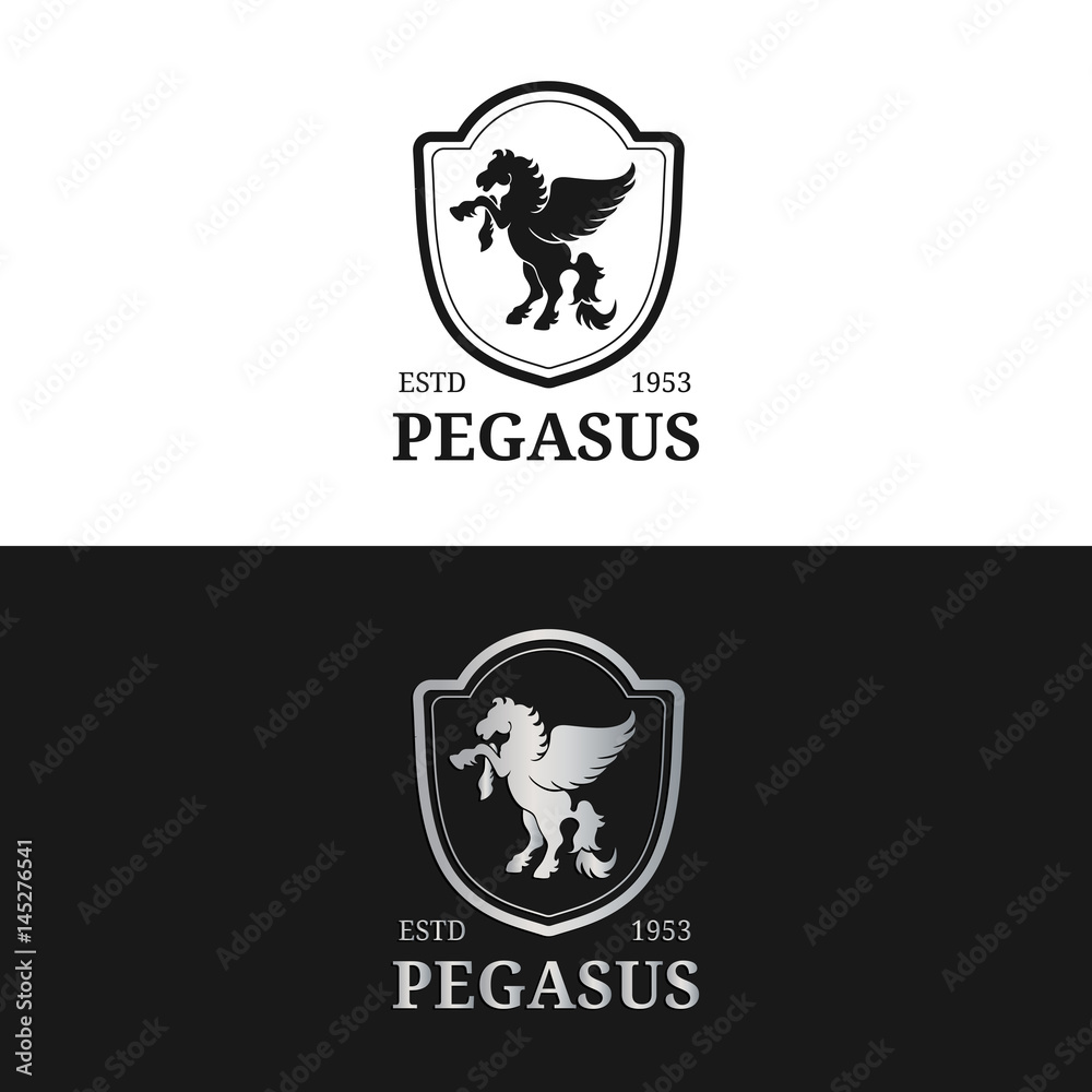 Fototapeta premium Vector monogram logo template. Luxury pegasus design. Graceful vintage animal. Used for hotel, restaurant, boutique etc.