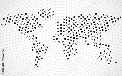 Abstract world map of radial dots. Vector