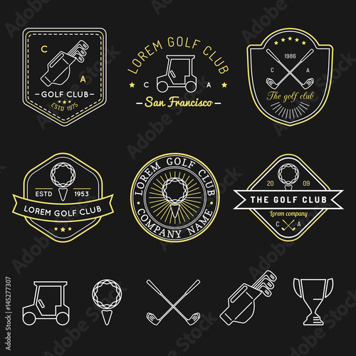 Vector golf logos set. Sports club linear illustrations collection for icons, badges and labels.