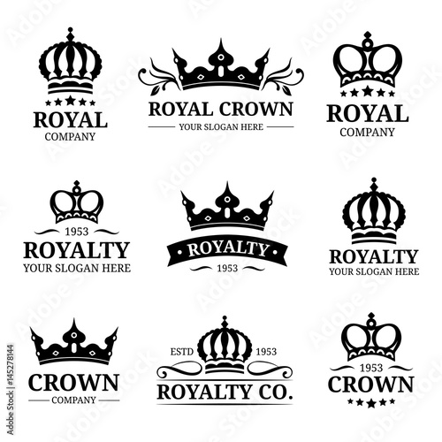 Vector crown logos set. Luxury corona monograms design. Diadem icons illustrations. Used for hotel, restaurant card etc.