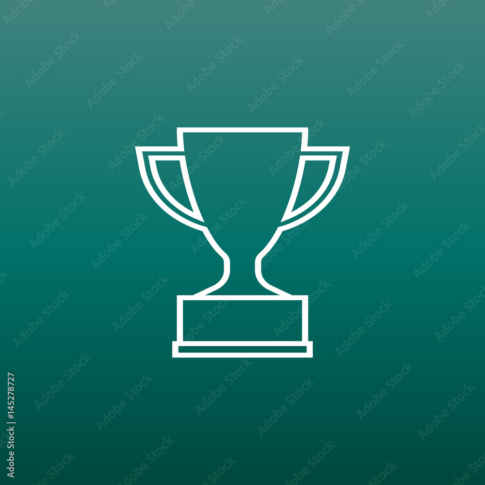 Trophy cup flat vector icon in line style. Simple winner symbol. White illustration on green background. Trophy cup flat vector icon in line style. Simple winner symbol. White illustration on green background.