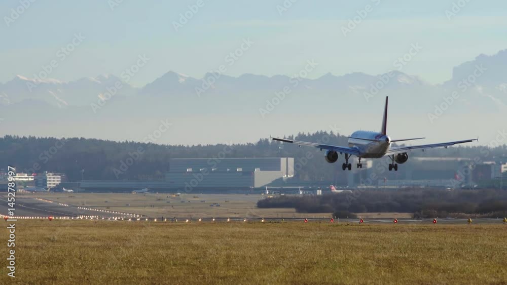 Airplane Landing At Zurich International Airport