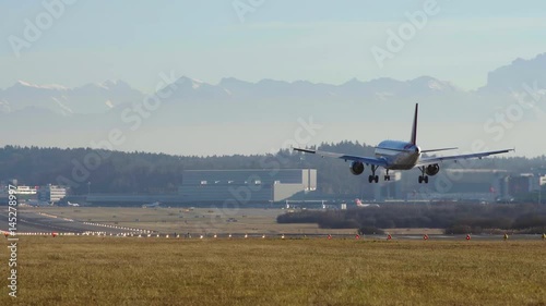 Airplane Landing At Zurich International Airport