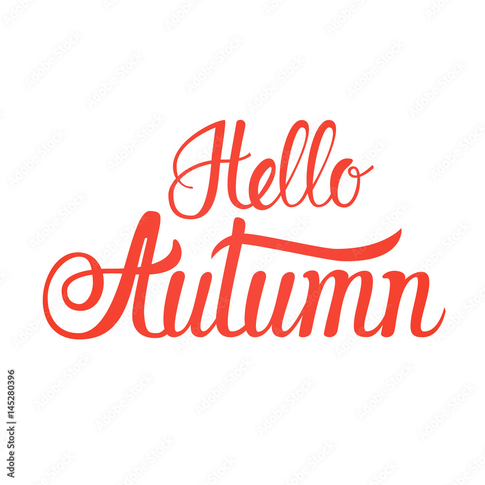 Hello Autumn Fall Text Banner Over White Background Flat Vector Illustration Hello Autumn Fall Text Banner Over White Background Flat Vector Illustration