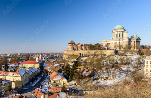 The Basilica in Esztergom and the beautiful aerial view of the city, Esztergom, Hungary