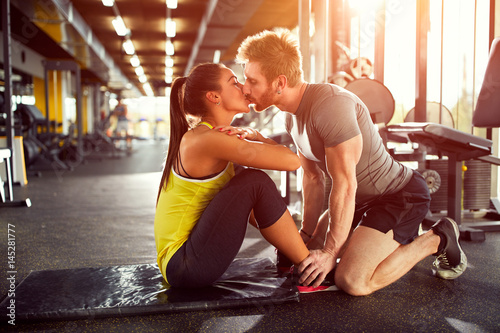 Couple in love in gym