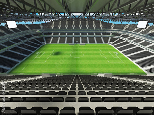 Modern football stadium with black seats for fifty thousand fans - 3d render