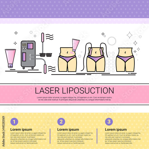 Laser Liposuction Cosmetology Infographics Salon Medical Cosmetics Procedures Set Banner With Copy Space Flat Vector Illustration