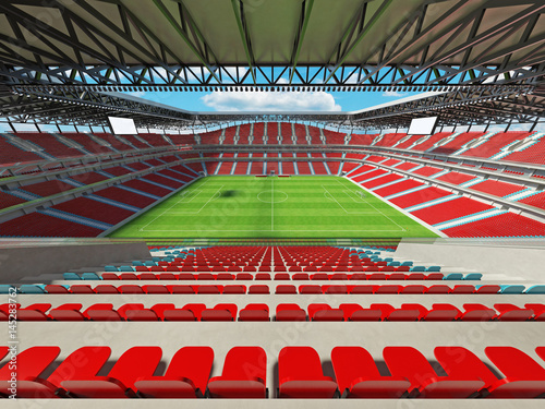 Modern football stadium with red seats for fifty thousand fans - 3d render