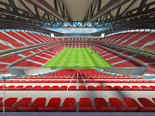 Modern football stadium with red seats for fifty thousand fans - 3d render