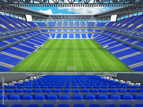 Modern football stadium with blue seats for fifty thousand fans - 3d render
