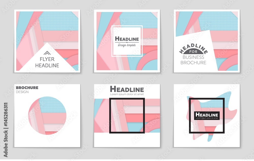 Naklejka premium Abstract vector layout background set. For art template design, list, front page, mockup brochure theme style, banner, idea, cover, booklet, print, flyer, book, blank, card, ad, sign, sheet,, a4