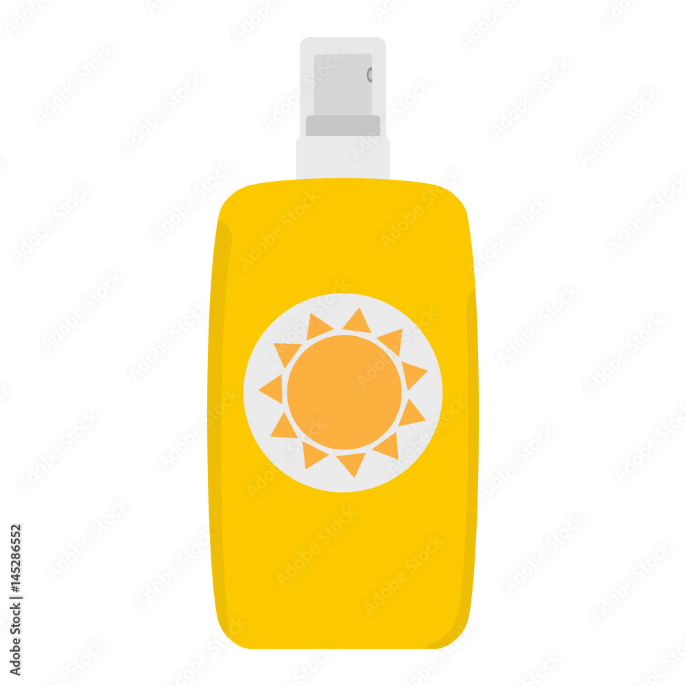Bottle of sunscreen cream with lid and spray. Skin care and protection. Vector illustration Bottle of sunscreen cream with lid and spray. Skin care and protection. Vector illustration