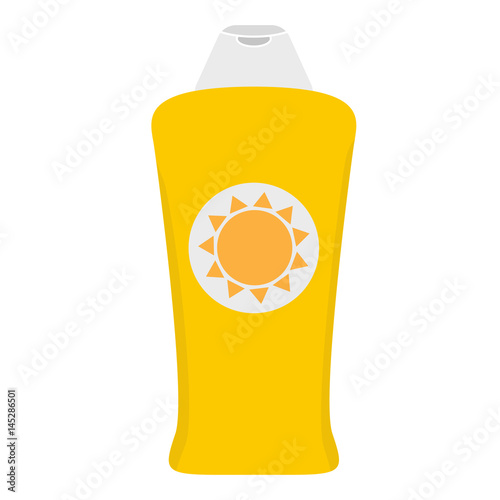 Bottle of sunscreen cream with lid. Skin care and protection. Vector illustration