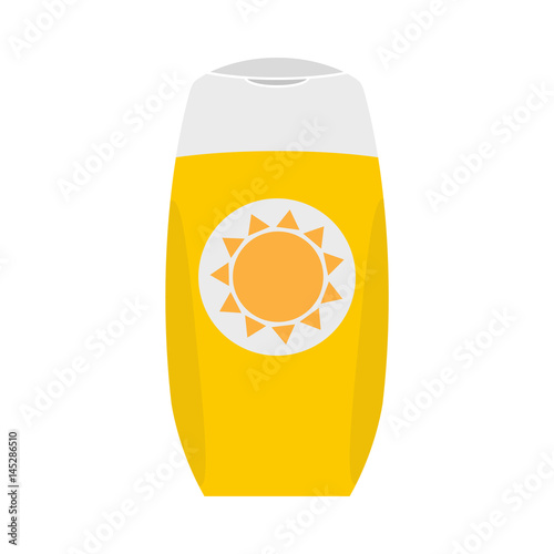 Bottle of sunscreen cream with lid. Skin care and protection. Vector illustration