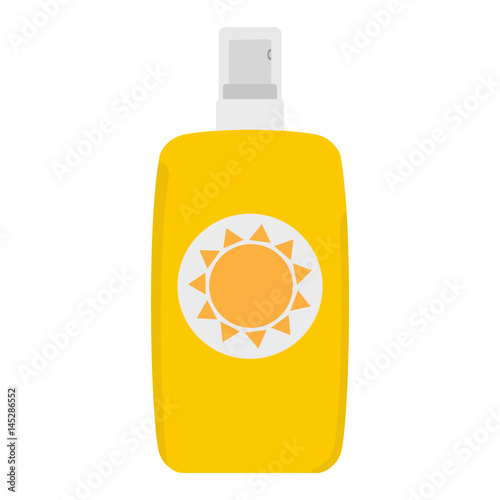 Bottle of sunscreen cream with lid and spray. Skin care and protection. Vector illustration