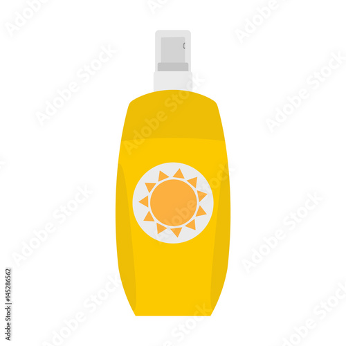 Bottle of sunscreen cream with lid and spray. Skin care and protection. Vector illustration