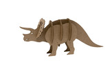 Triceratops made out of cardboard. paper dinosaur toy isolated on white background