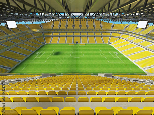 Modern football stadium with yellow seats for fifty thousand fans - 3d render