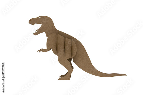  tyrannosaur Rex made out of cardboard. paper dinosaur toy isolated on white background