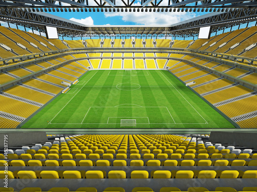 Modern football stadium with yellow seats for fifty thousand fans - 3d render