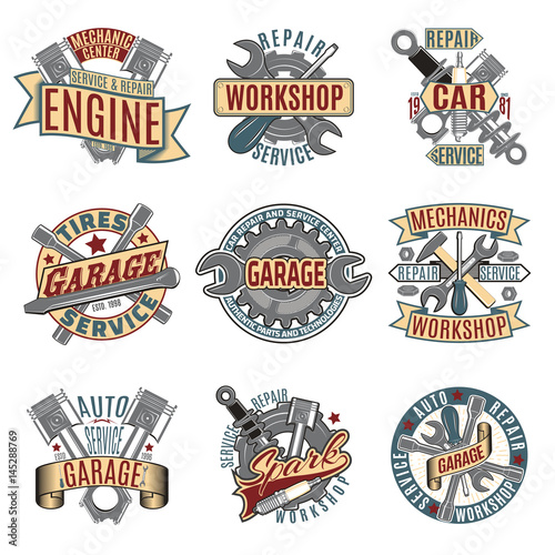 Colored Auto Repair Service Logotypes Set