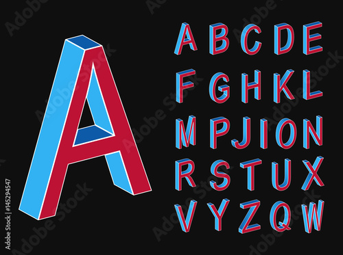 Set of vector letters of the isometric view.