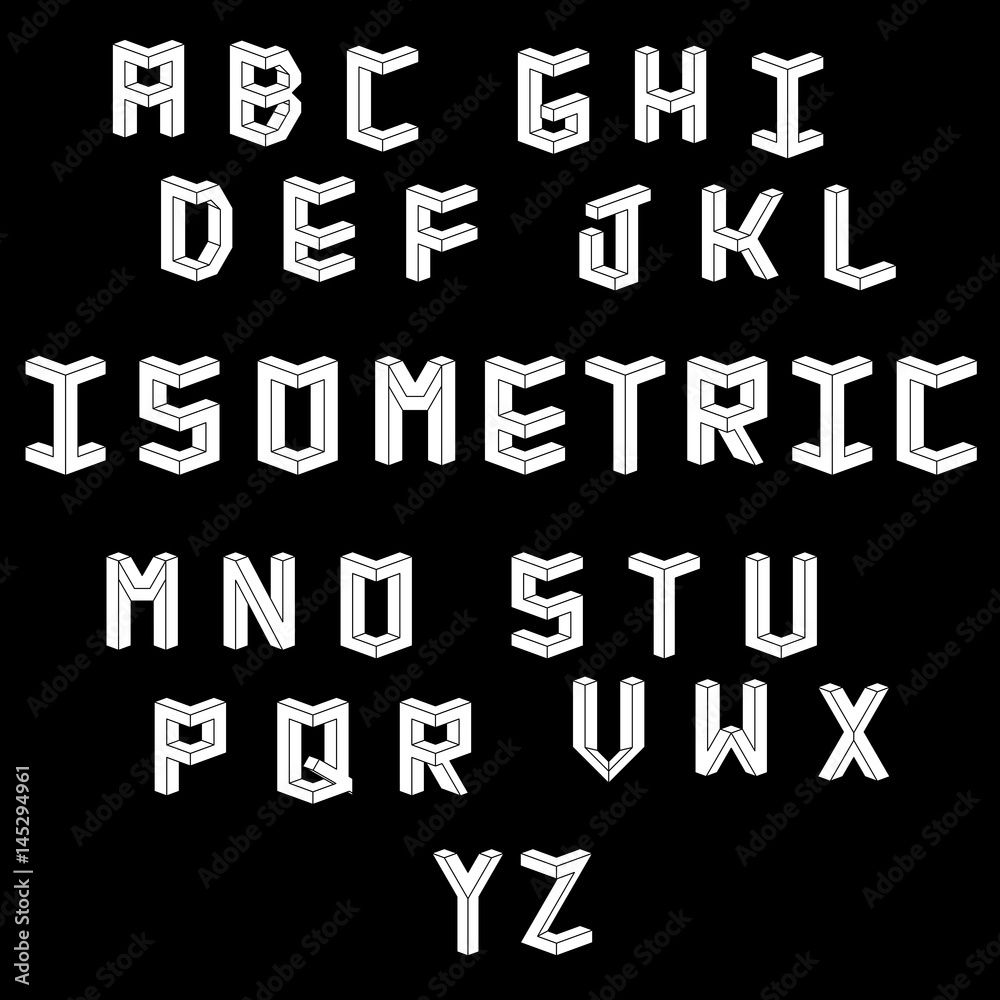 Vector isometric cubical Alphabet.