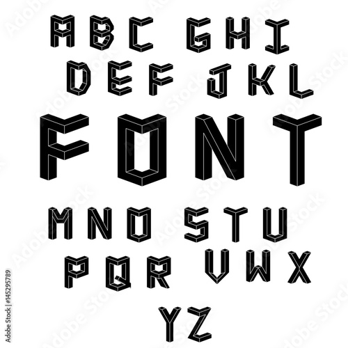 Vector isometric cubical Alphabet.
