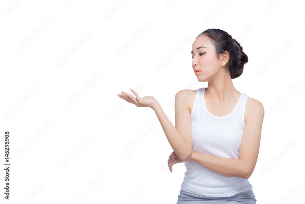 Beauty spa woman with perfect face skin Portrait. Beautiful Spa Girl showing empty copy space on the open hand palm for text. Proposing a product. Beauty spa woman with perfect face skin Portrait. Beautiful Spa Girl showing empty copy space on the open hand palm for text. Proposing a product.