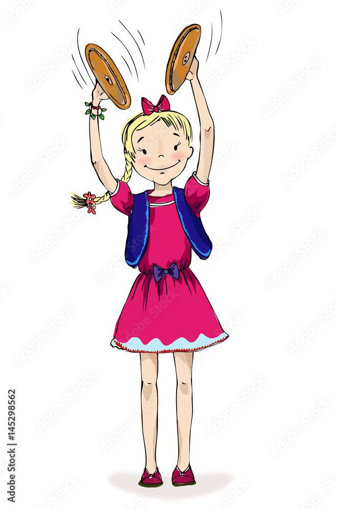 Little girl playing cymbals during the music lesson. Educational concept Little girl playing cymbals during the music lesson. Educational concept