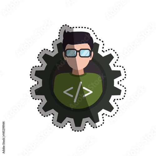 programmer man faceless glasses vector icon illustration