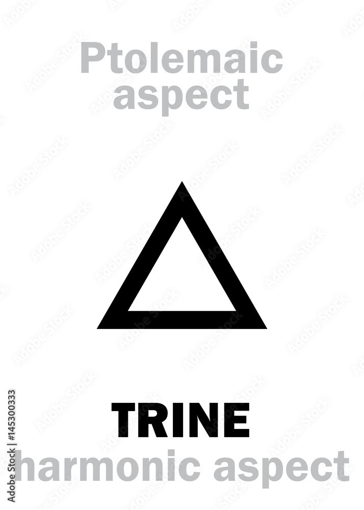 Astrology Alphabet: TRINE (120°), classic major Ptolemaic harmonic aspect. Hieroglyphics character sign (single symbol). Astrology Alphabet: TRINE (120°), classic major Ptolemaic harmonic aspect. Hieroglyphics character sign (single symbol).