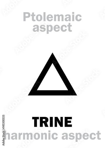 Astrology Alphabet: TRINE (120°), classic major Ptolemaic harmonic aspect. Hieroglyphics character sign (single symbol).