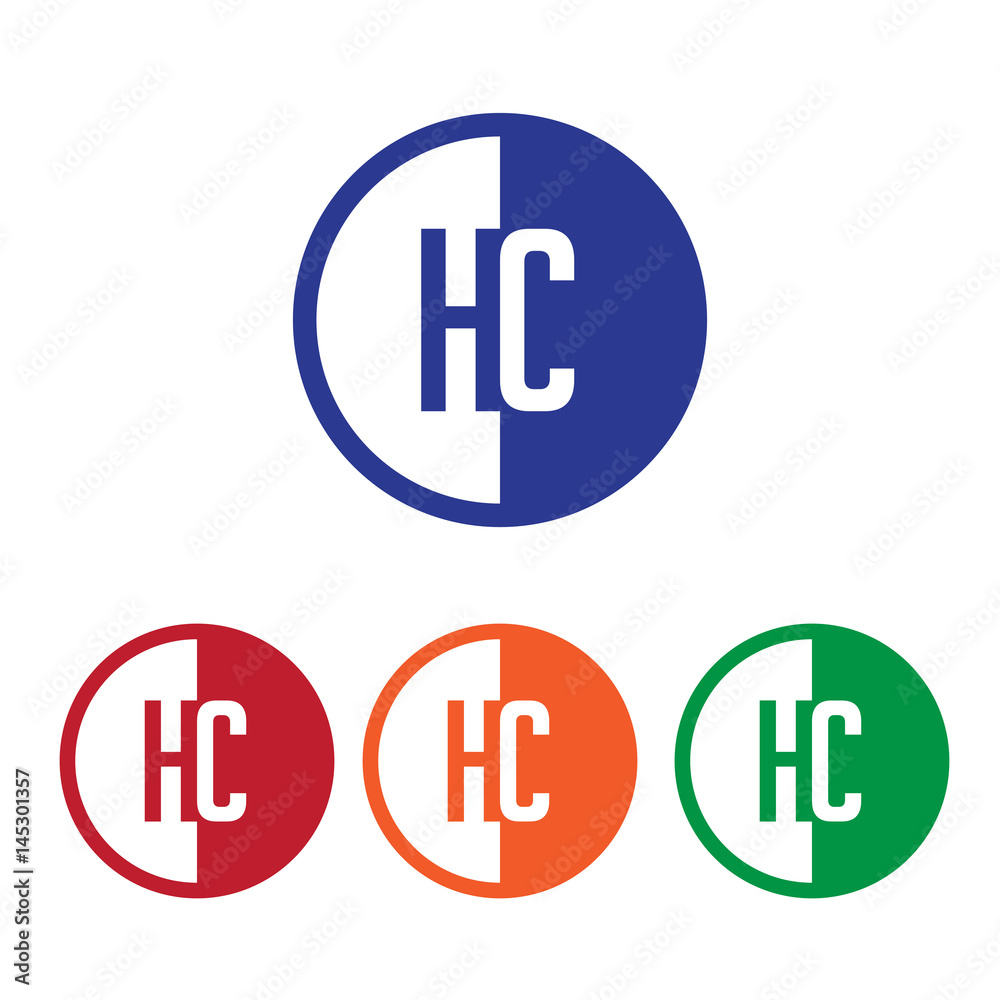HC initial circle half logo blue,red,orange and green color HC initial circle half logo blue,red,orange and green color