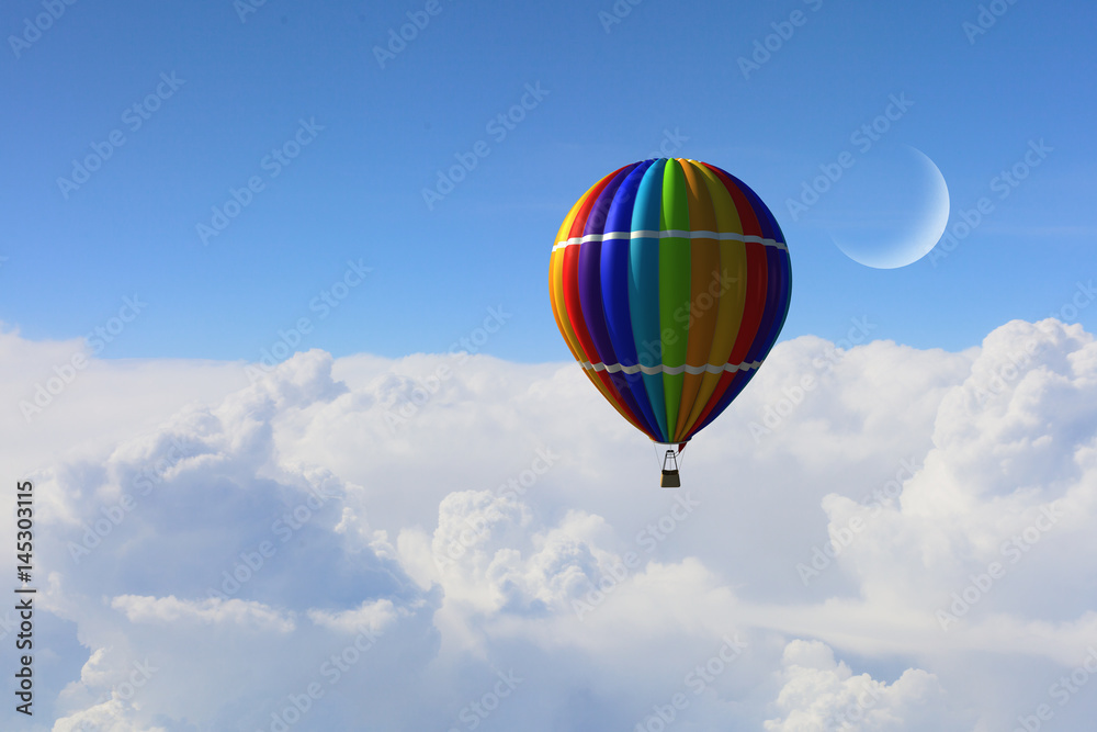 Naklejka premium Aerostat flying above clouds . Mixed media