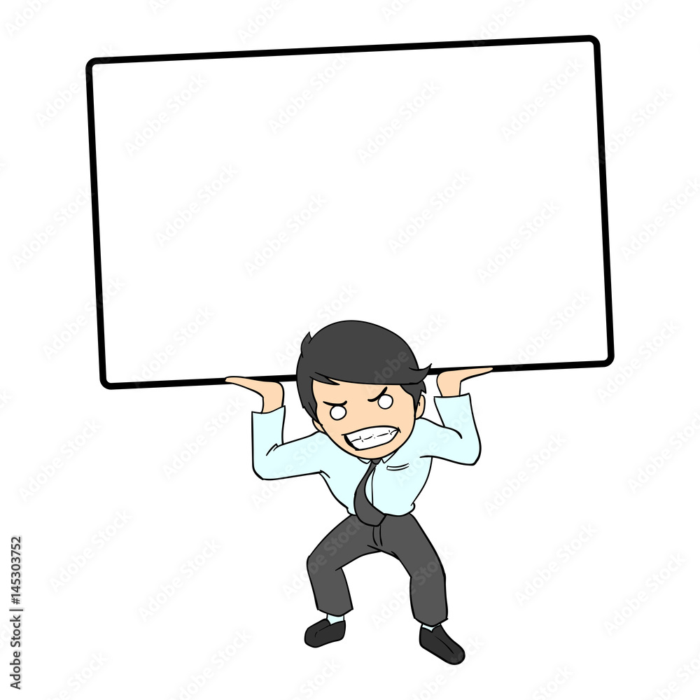 businessman lifting an empty board, vector illustration businessman lifting an empty board, vector illustration