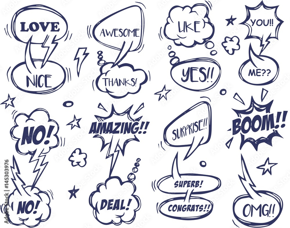 A set of comic speech bubbles and elements