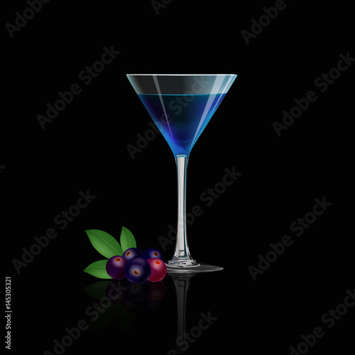 Blue berry juice and fresh blue berry isolated on black background