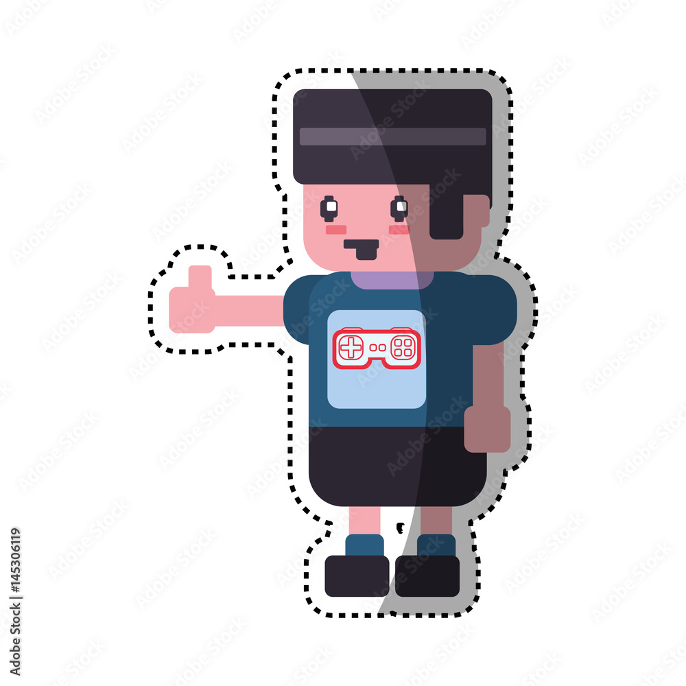 Gamer boy pixelated icon vector illustration graphic design