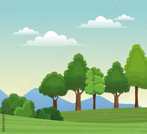 tree forest natural sky meadow mountain vector illustration eps 10