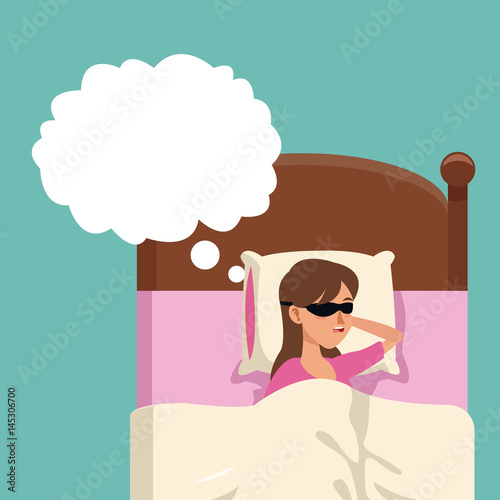 cartoon woman sleeping wearing eye mask in bed vector illustration eps 10