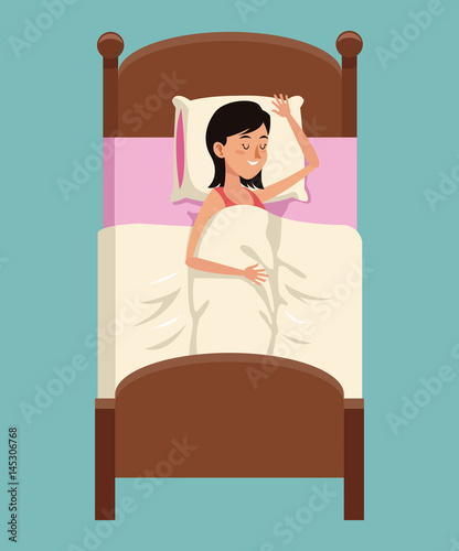 cartoon woman sleeping in bed placidity vector illustration eps 10