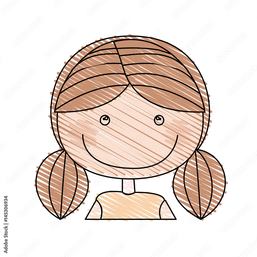color pencil drawing of caricature half body girl with pigtail hair vector  illustration Stock Vector | Adobe Stock
