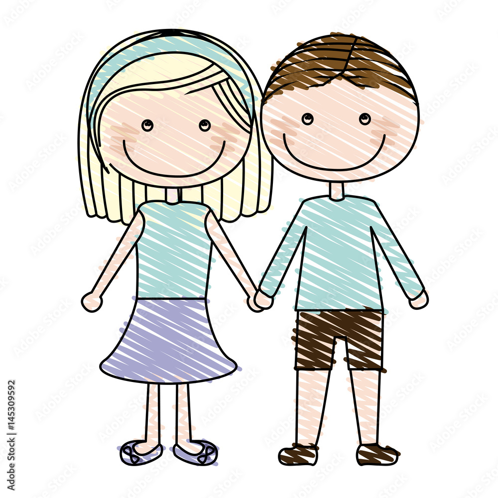 color pencil drawing of caricature couple in suit informal with taken hands vector illustration color pencil drawing of caricature couple in suit informal with taken hands vector illustration