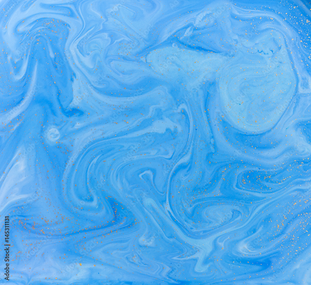 Obraz premium Blue liquid texture. Watercolor hand drawn marbling illustration. Ink marble background.