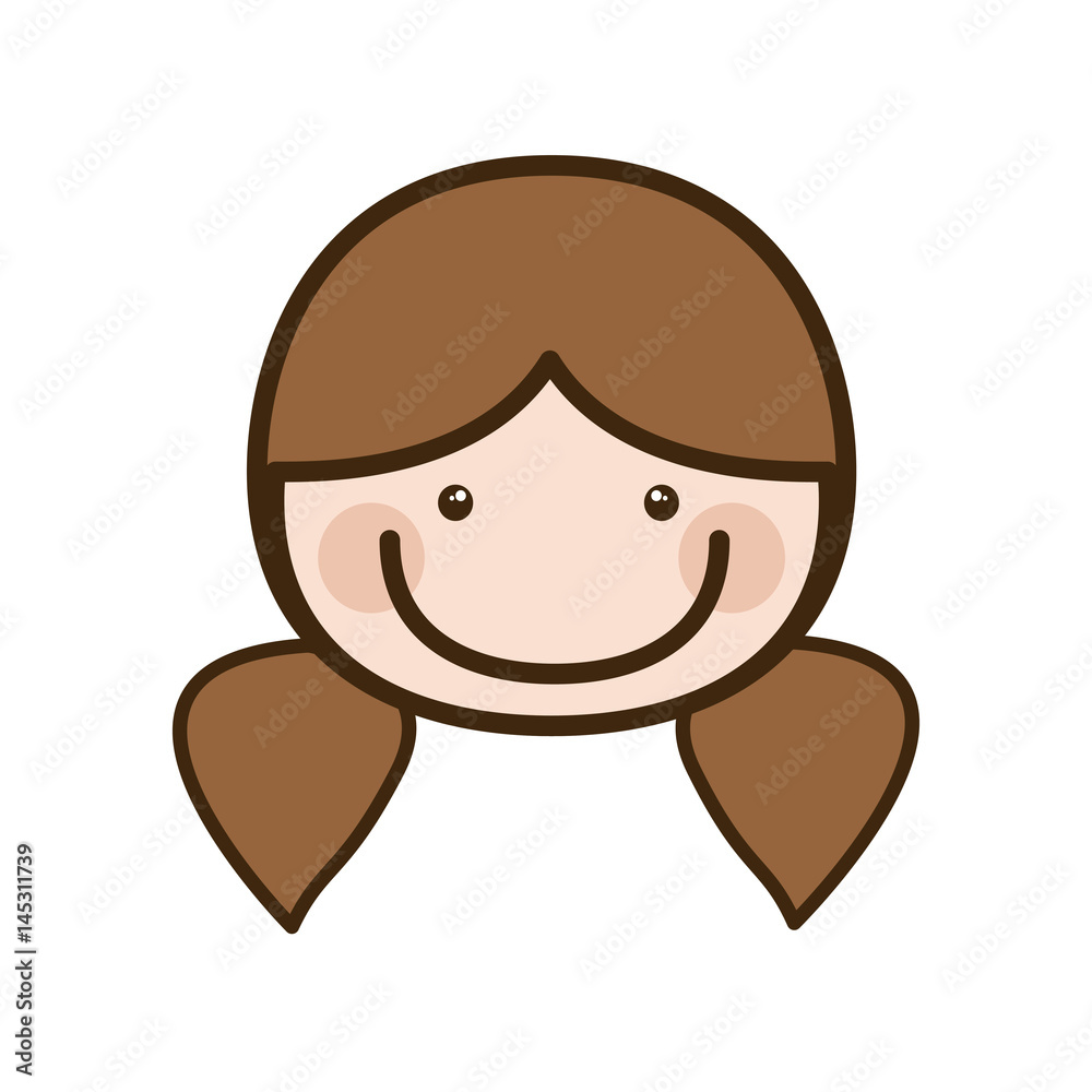 color silhouette cartoon front face woman with pigtails hair vector illustration color silhouette cartoon front face woman with pigtails hair vector illustration