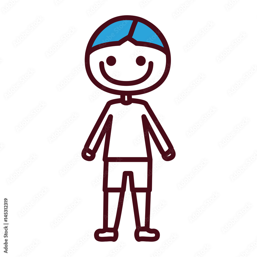 hand drawing silhouette boy with t-shirt and shorts and blue hair vector illustration hand drawing silhouette boy with t-shirt and shorts and blue hair vector illustration